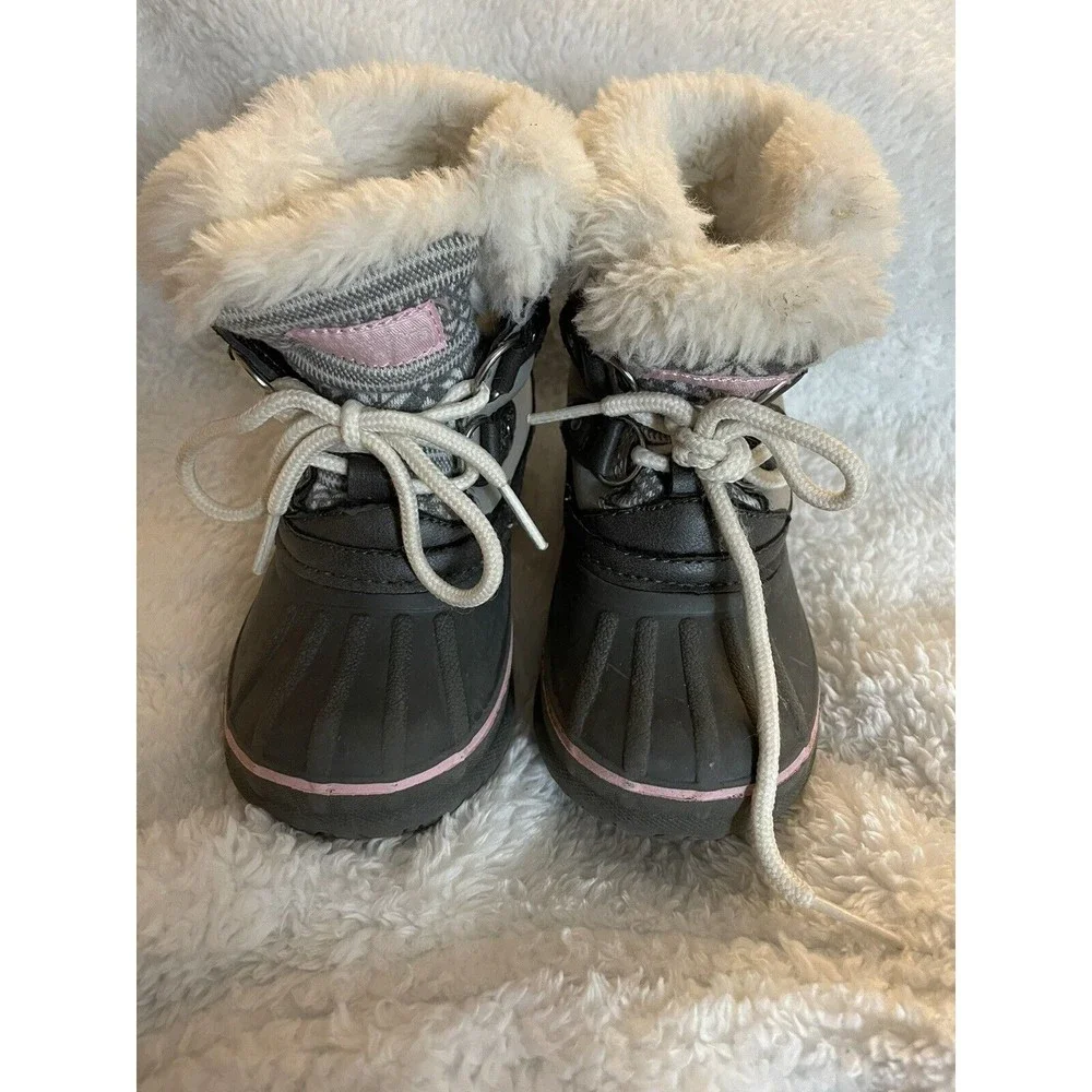 LONDON FOG Girls Lil Tottenham Grey/Pink Winter Snow Boots Toddler Size 7
